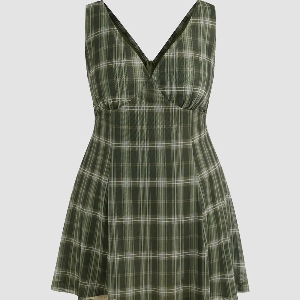 Cider Green Plaid Mini Dress